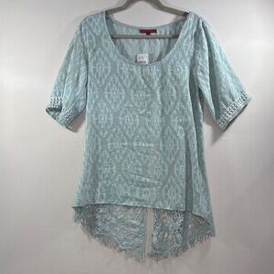 Buckle Light Blue Lace-Back Womens Top - Scoop Neck